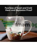 Стъклена чаша двойна с естествени цветя за кафе и чай 250 мл